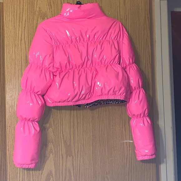 Cropped Hot Pink Puffer Bubble Jacket - Picture 4 of 8